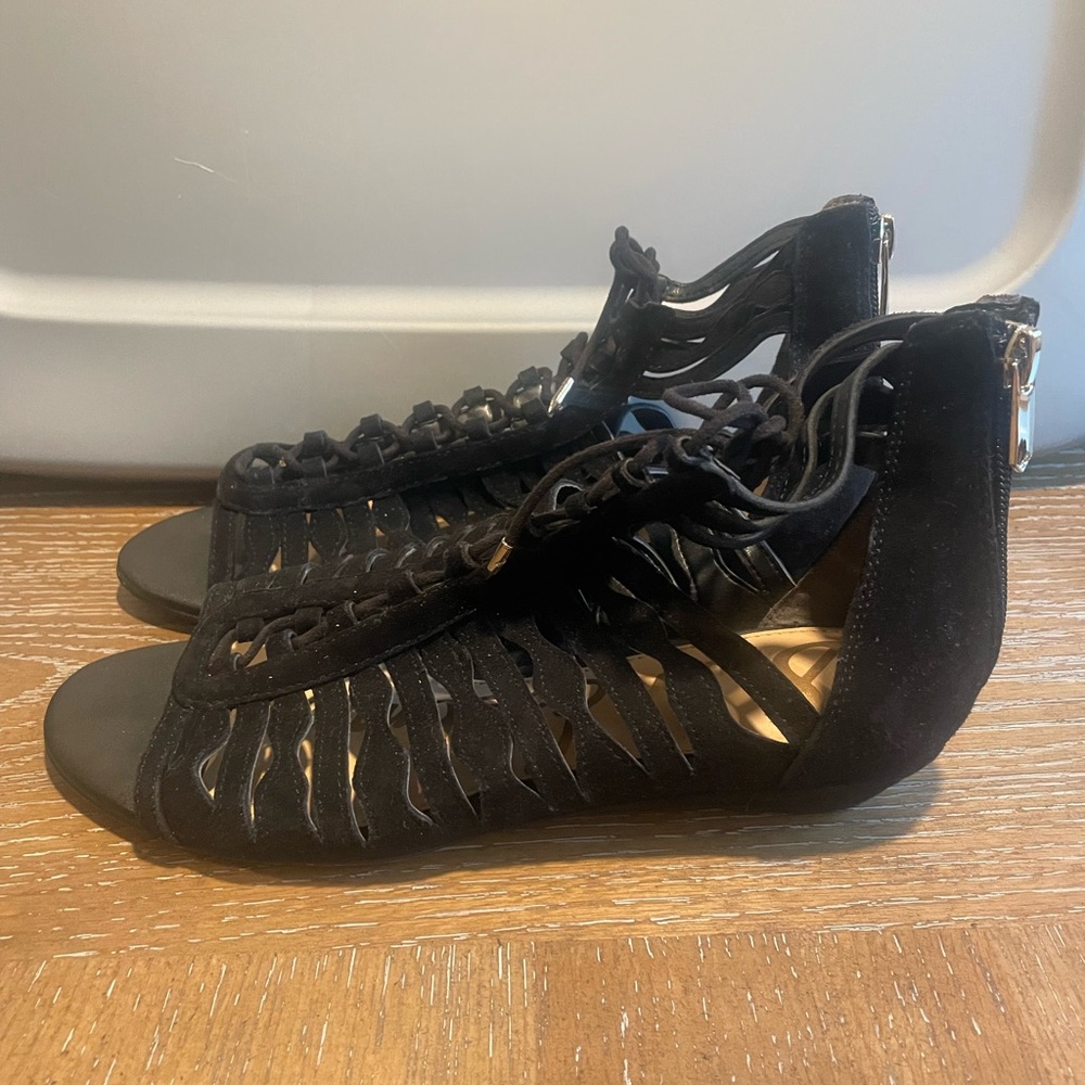 Sam Edelman black suede tie sandals
